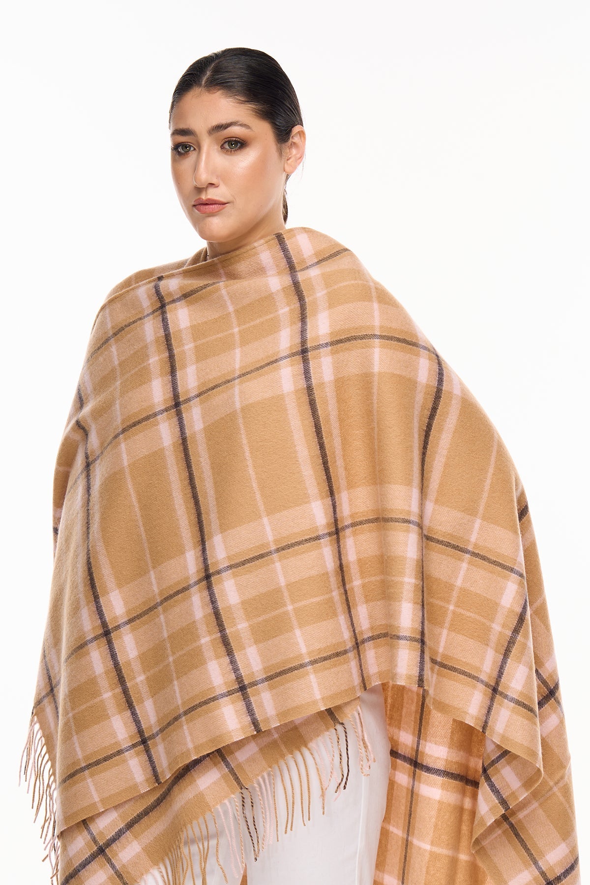 Luxury Cape/Poncho EC Check Exclusive Iconic Design - Camel Style 1