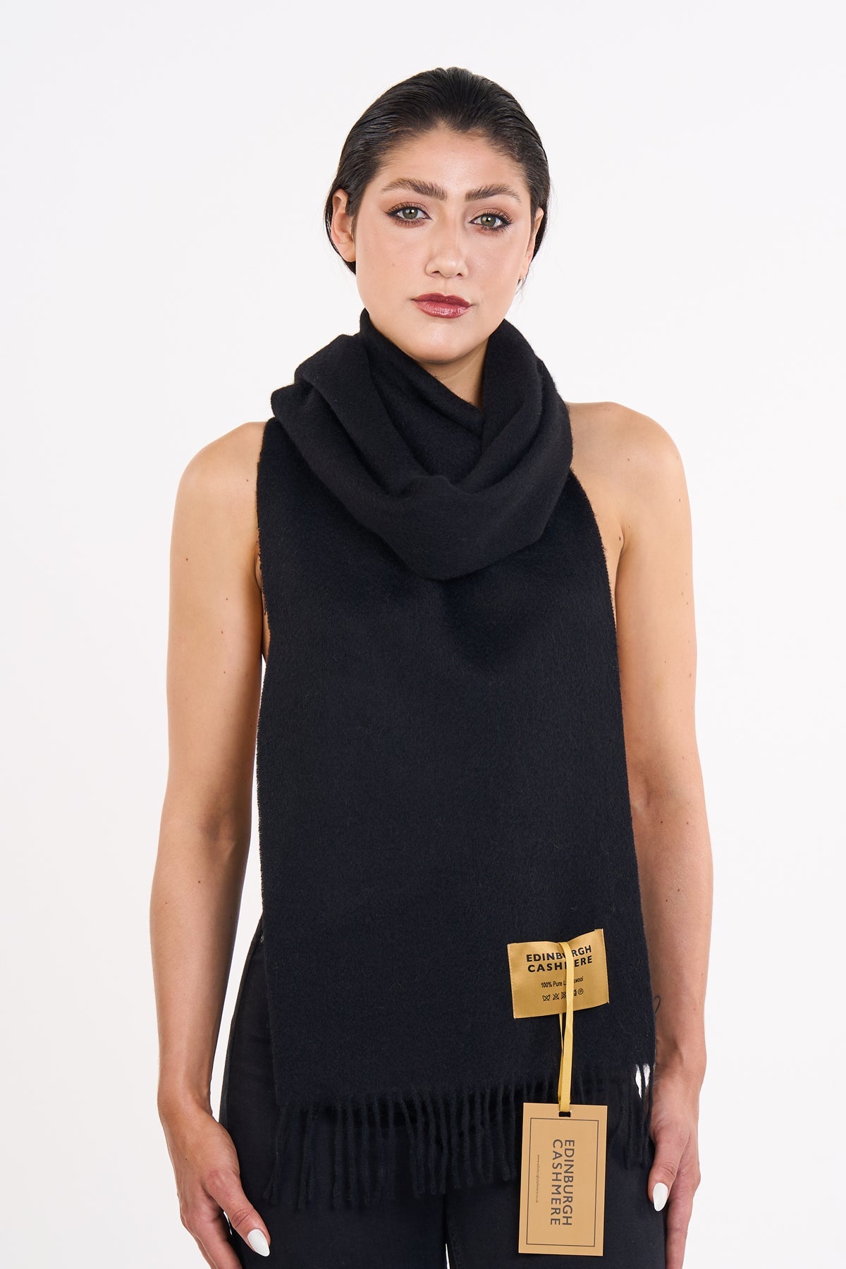 Scarf Plain Black 100% Pure Lambswool