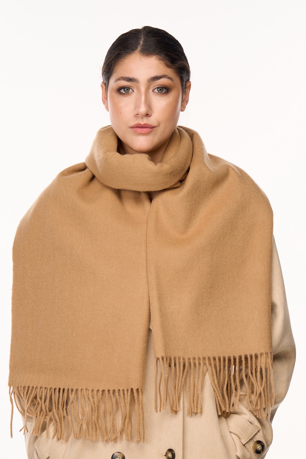 Plain Scarf Camel Oversized Wrap 100% Pure Lambswool