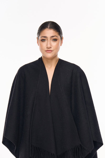 Plain Cape Black Poncho 100% Pure Lambswool