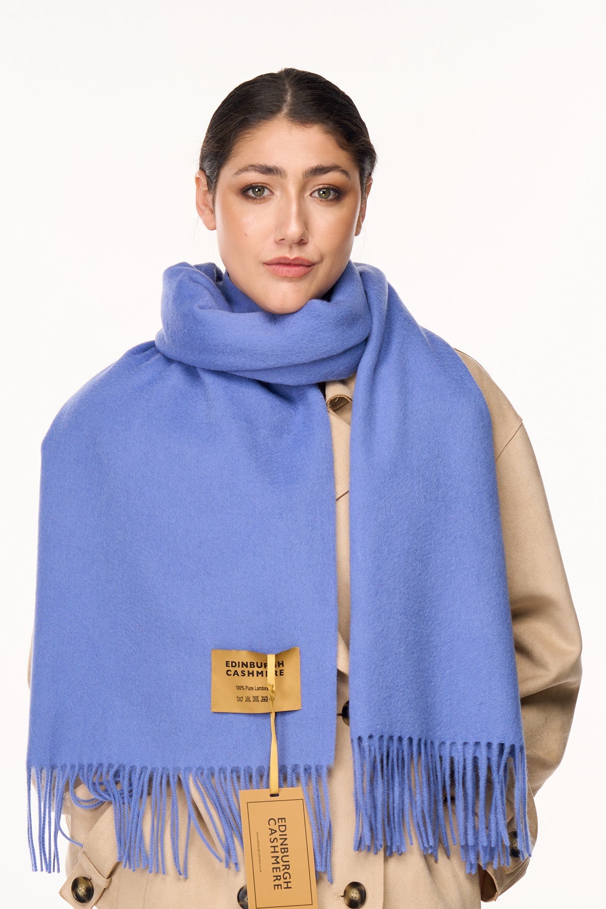 Plain Scarf Light Blue Oversized Wrap 100% Pure Lambswool