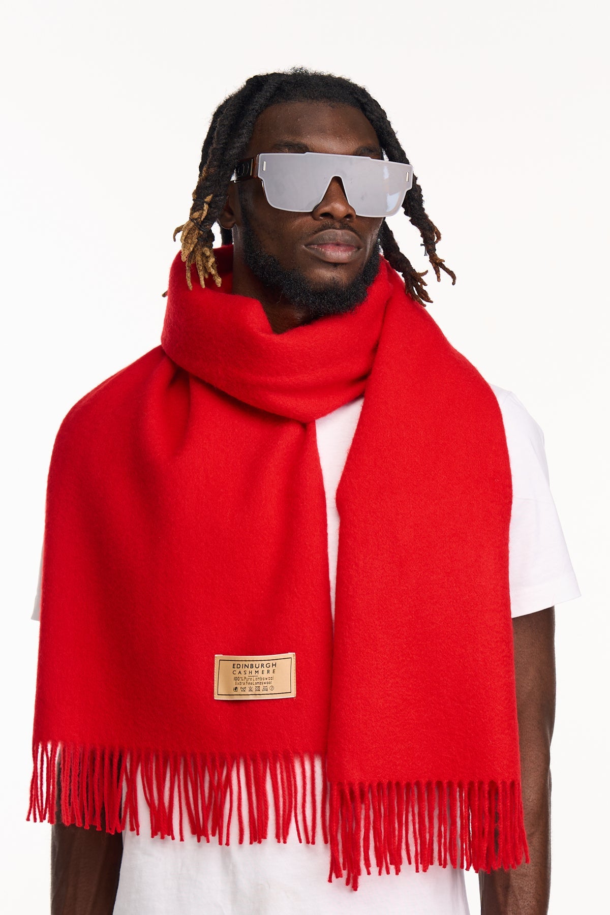 Plain Scarf Red Oversized Wrap 100% Pure Lambswool