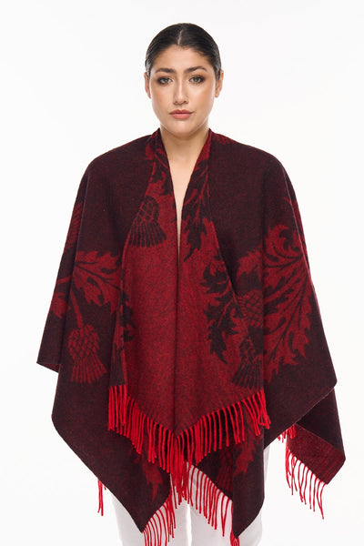 Cape Single Thistle Red Poncho 100% Pure Lambswool