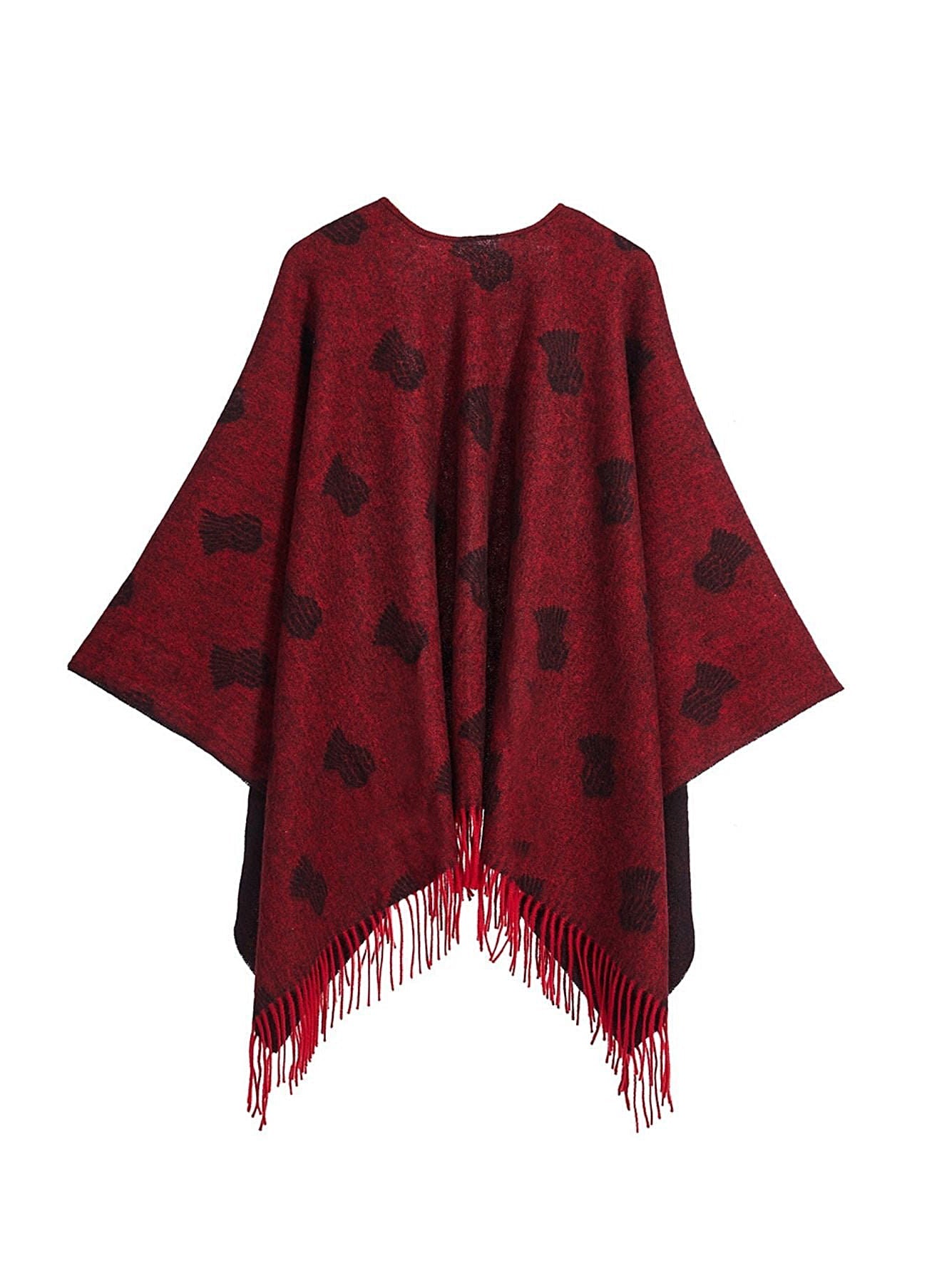 Cape Small Thistle Red Poncho 100% Pure Lambswool