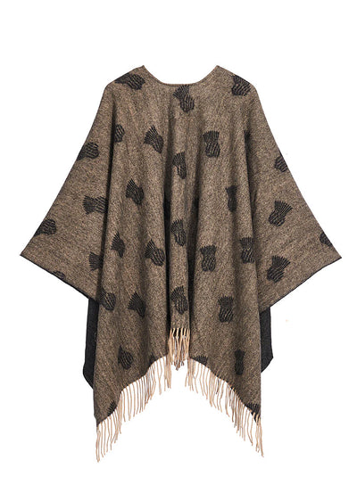 Cape Small Thistle Charcoal Poncho 100% Pure Lambswool