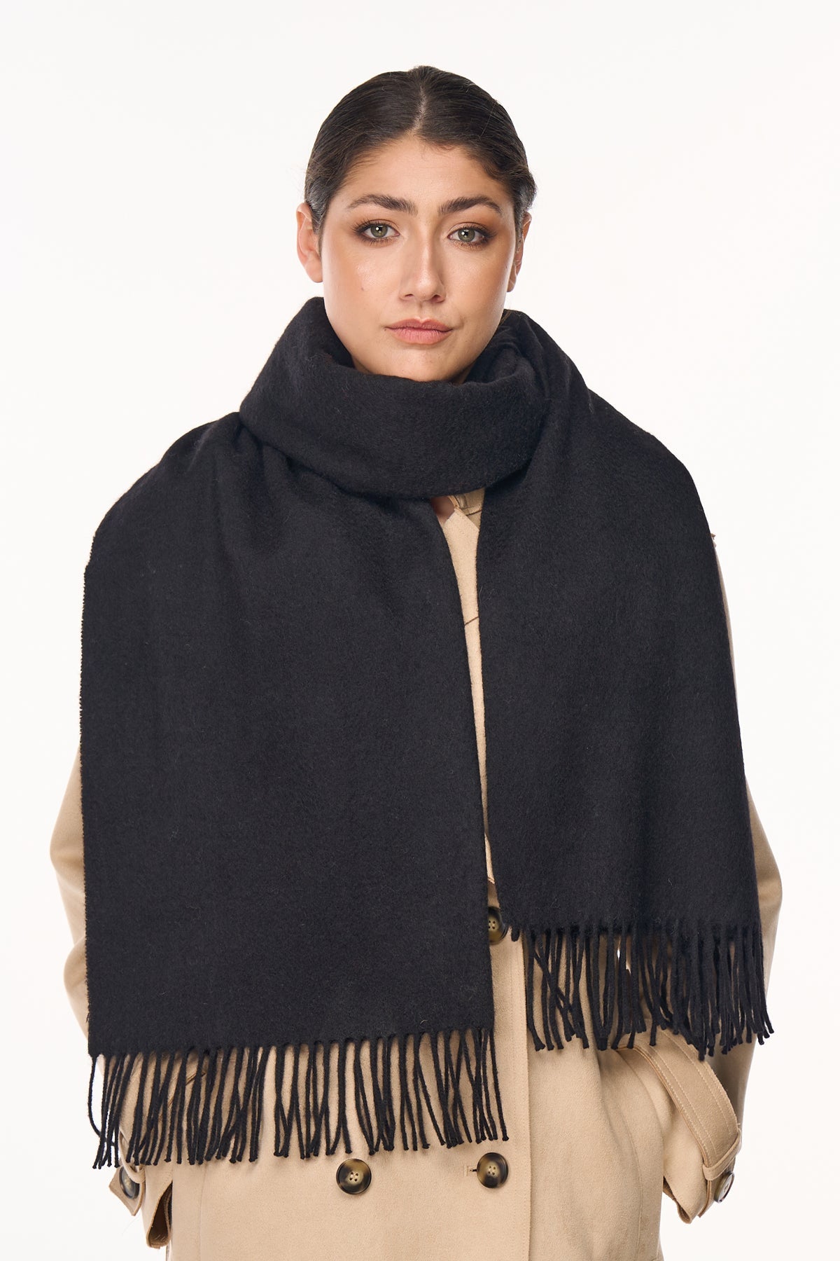 Plain Scarf Black Oversized Wrap 100% Pure Lambswool