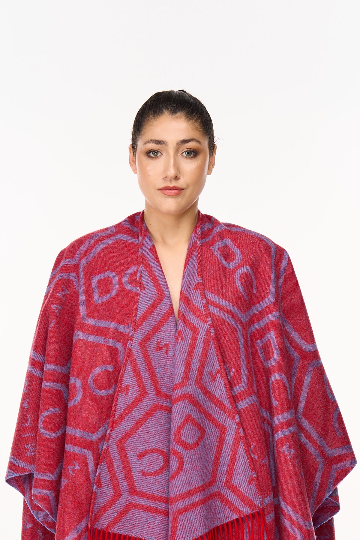 Cape DC Monogram Red Poncho 100% Pure Lambswool