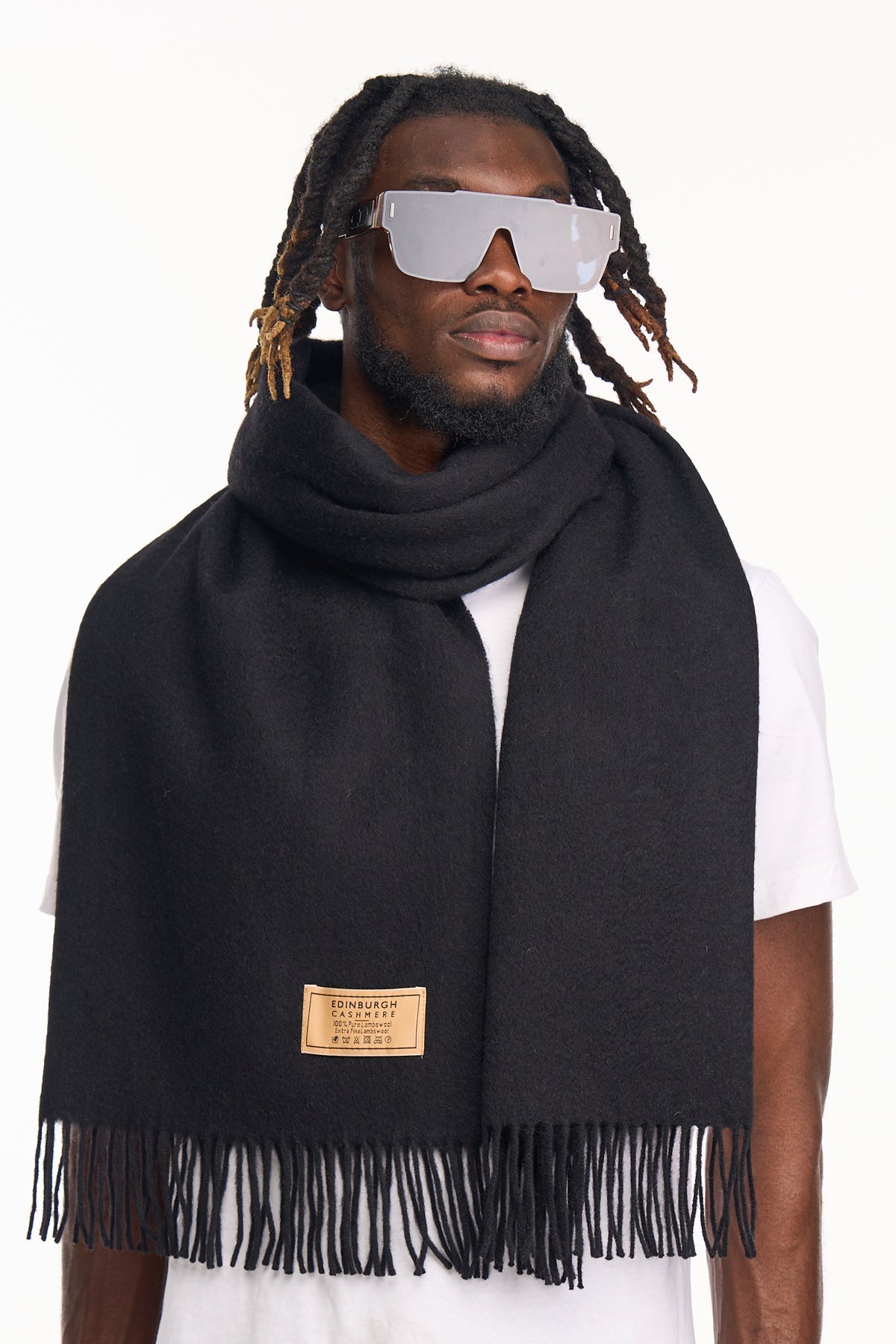 Plain Scarf Black Oversized Wrap 100% Pure Lambswool