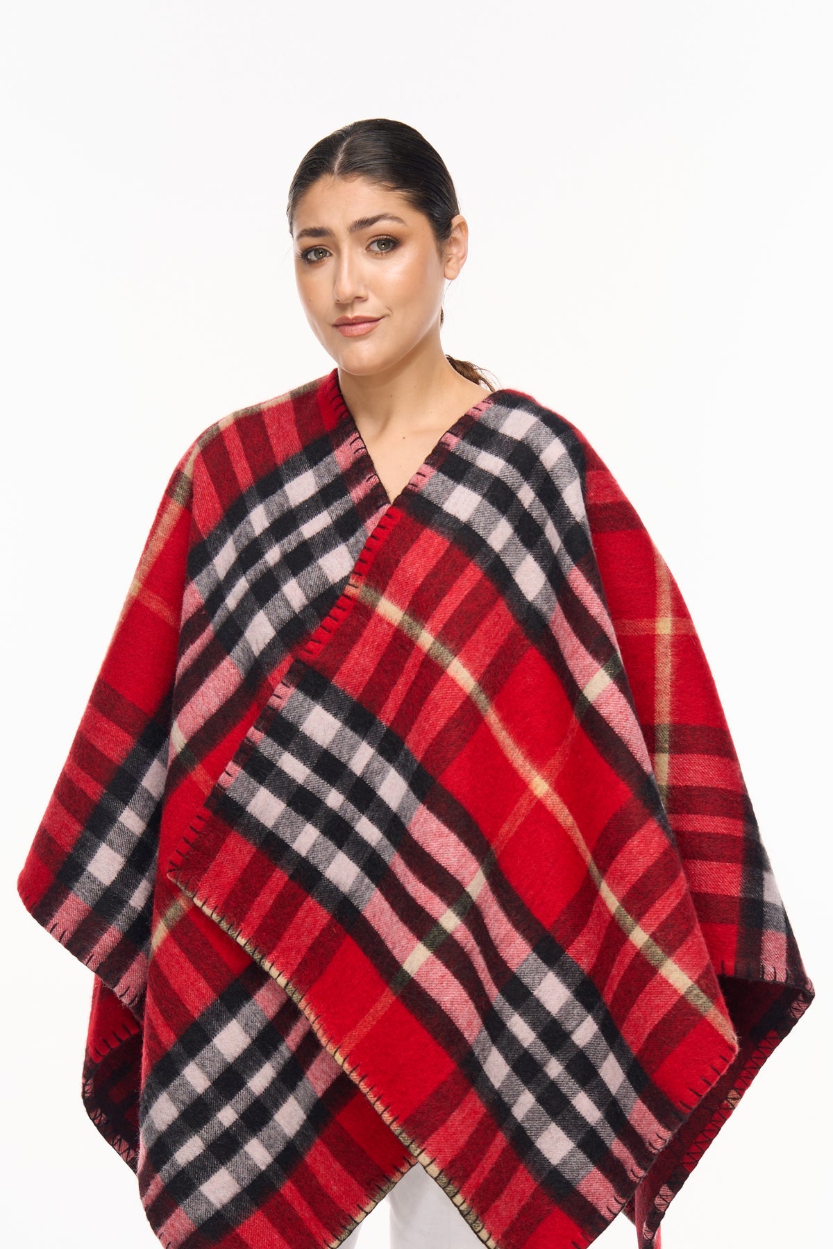 Cape EC Reversible Red Poncho 100% Pure Lambswool