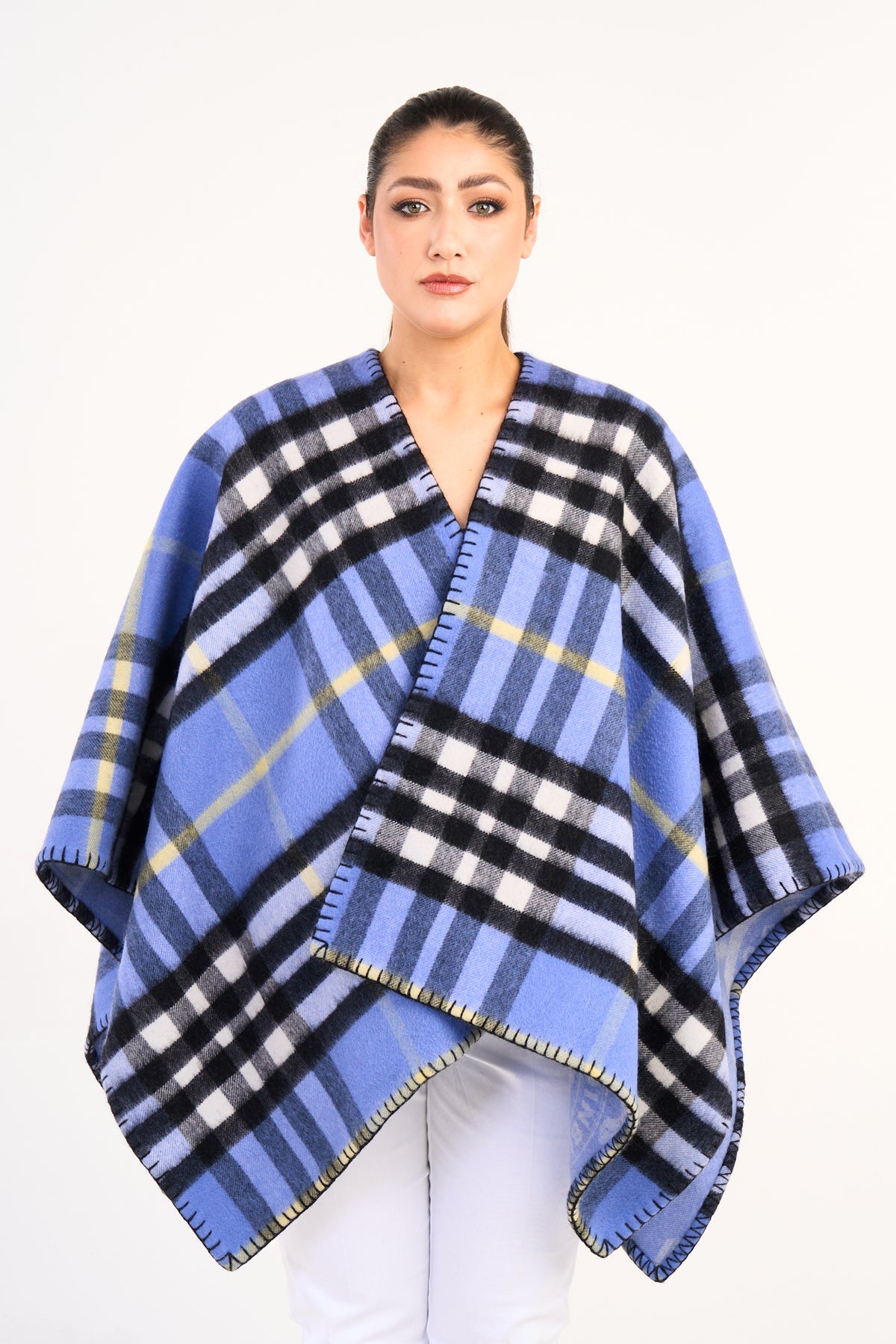 Cape EC Reversible Blue Poncho 100% Pure Lambswool