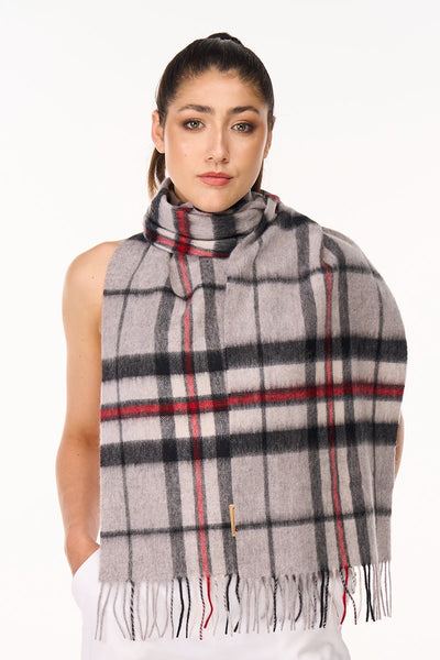 Scarf Tartan 100% Pure Lambs wool Scottish Design Thomson Grey