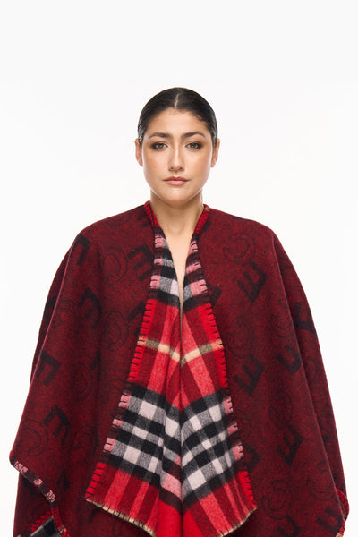 Cape EC Reversible Red Poncho 100% Pure Lambswool