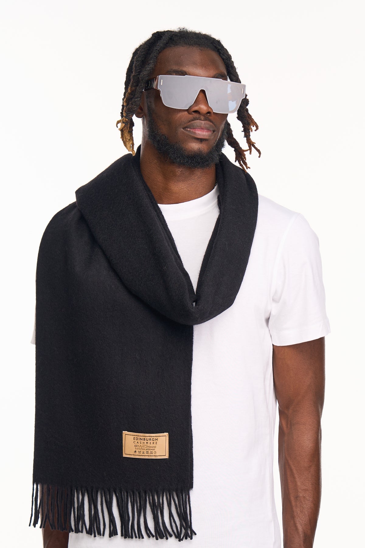 Plain Scarf Black Oversized Wrap 100% Pure Lambswool