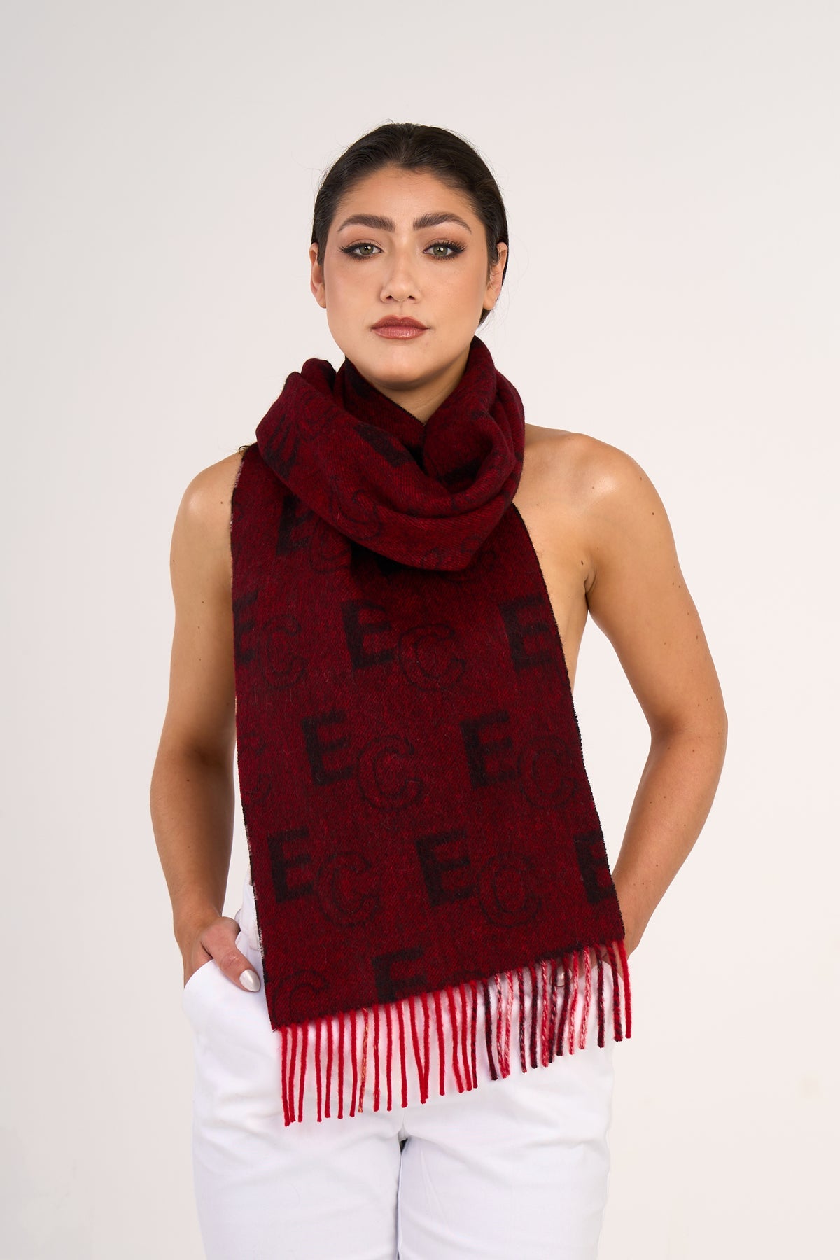 EC 100% Pure Lambswool Big Dark Red Scarf