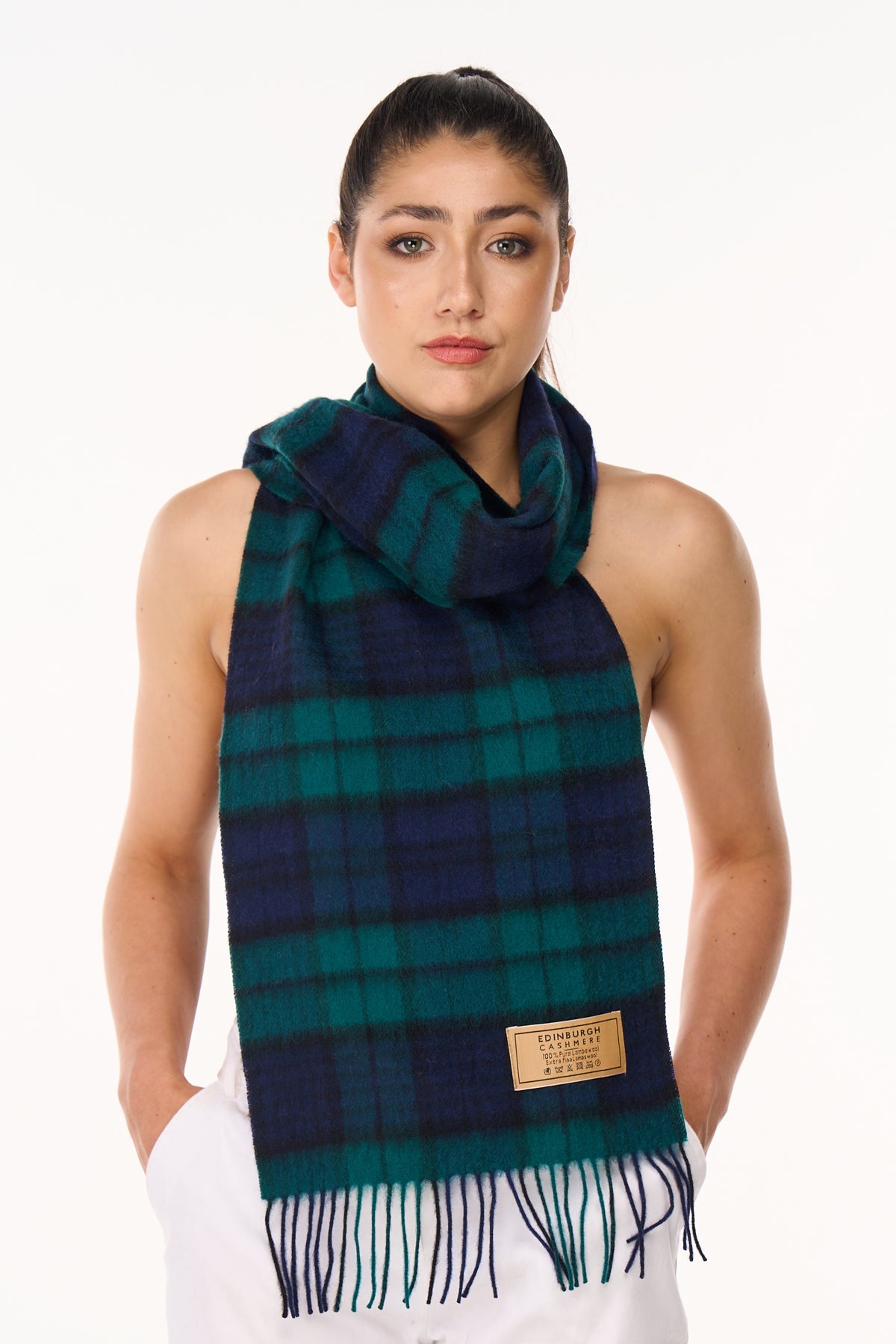 100% Pure Cashmere Scarf Design Black Watch Tartan - Small Size