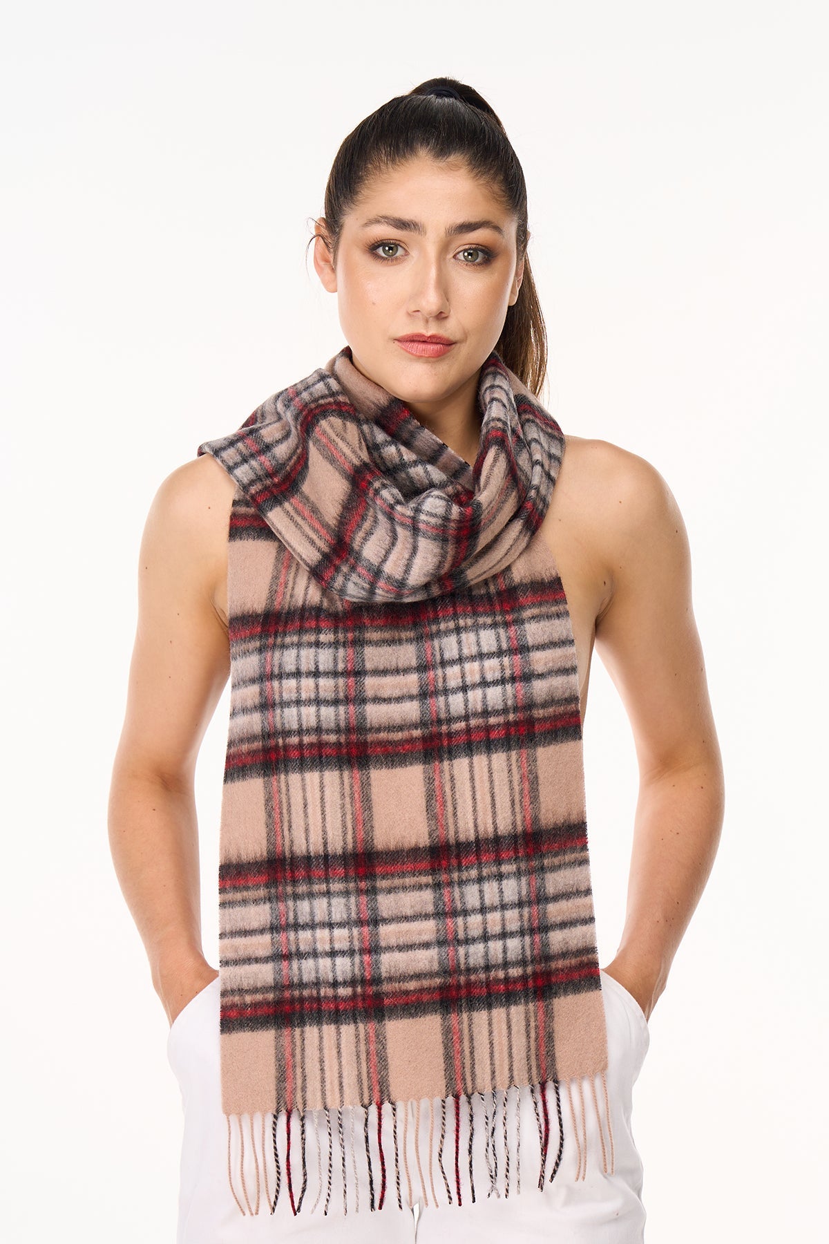 Scarf Stewart Camel Tartan 100% Pure Lambswool