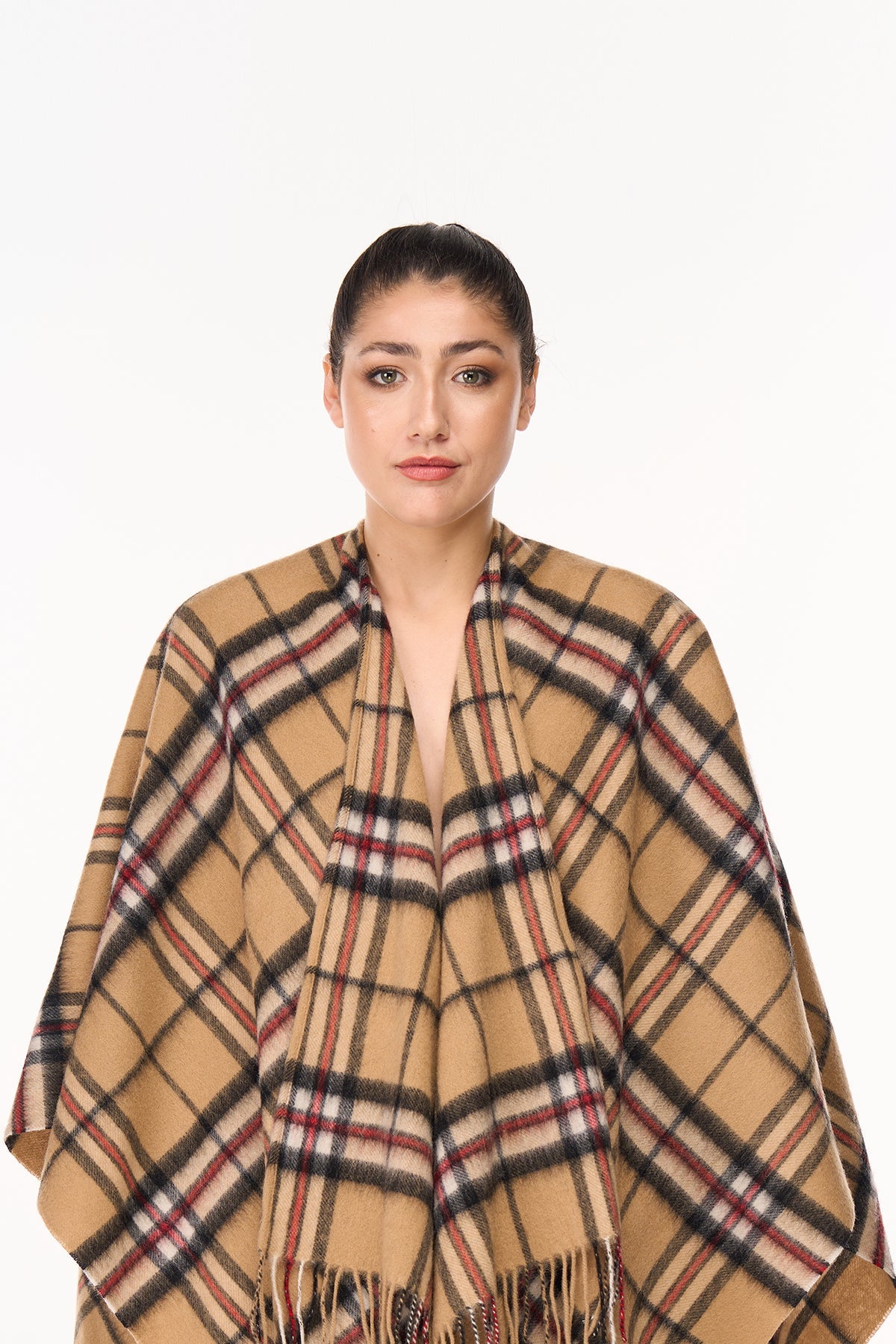 Cape Thomson Camel Tartan Poncho 100% Pure Lambswool