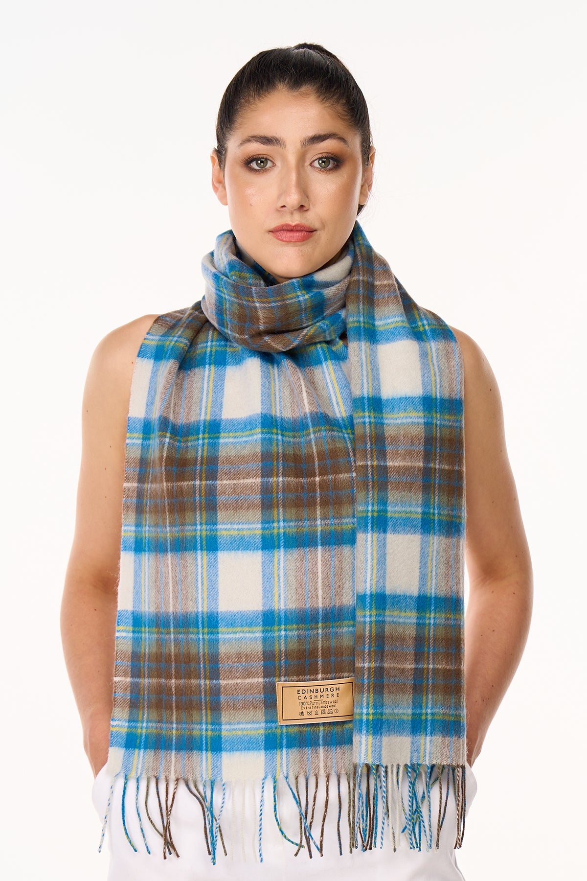 Scarf Stewart Muted Blue Tartan 100% Pure Lambswool