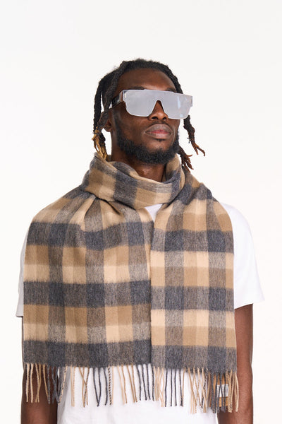 100% Pure Cashmere Scarf Design Brown Check - Small Size