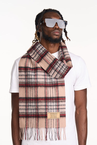 Scarf Stewart Camel Tartan 100% Pure Lambswool