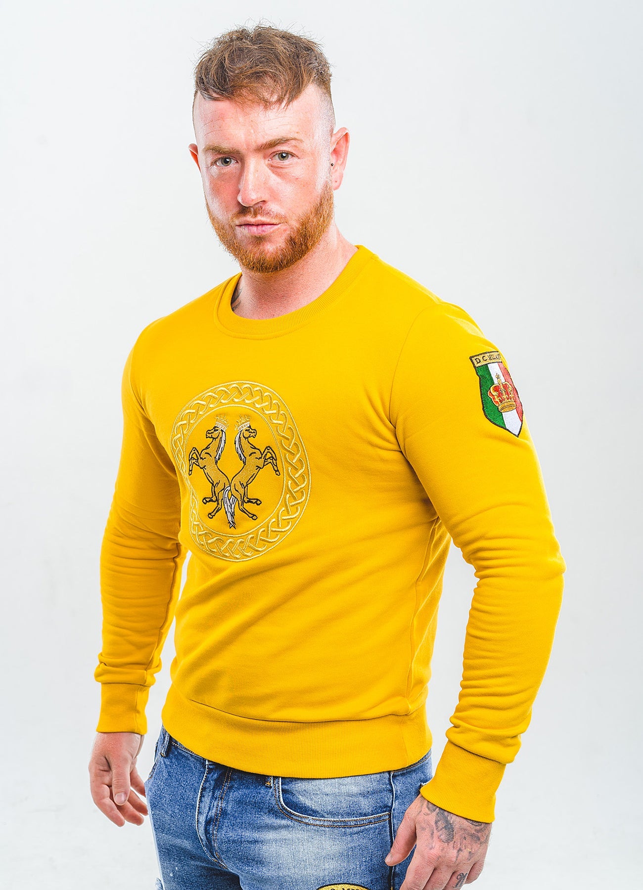 Embroidery Yellow Cotton Sweatshirt With Big Logo