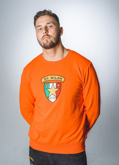 Embroidery Orange Cotton Sweatshirt With Big Logo