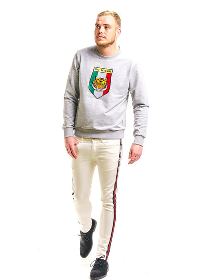 Embroidery Light Grey Cotton Sweatshirt With Big Logo