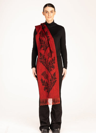 Single Thistle Red Scarf 100% Pure Lambswool