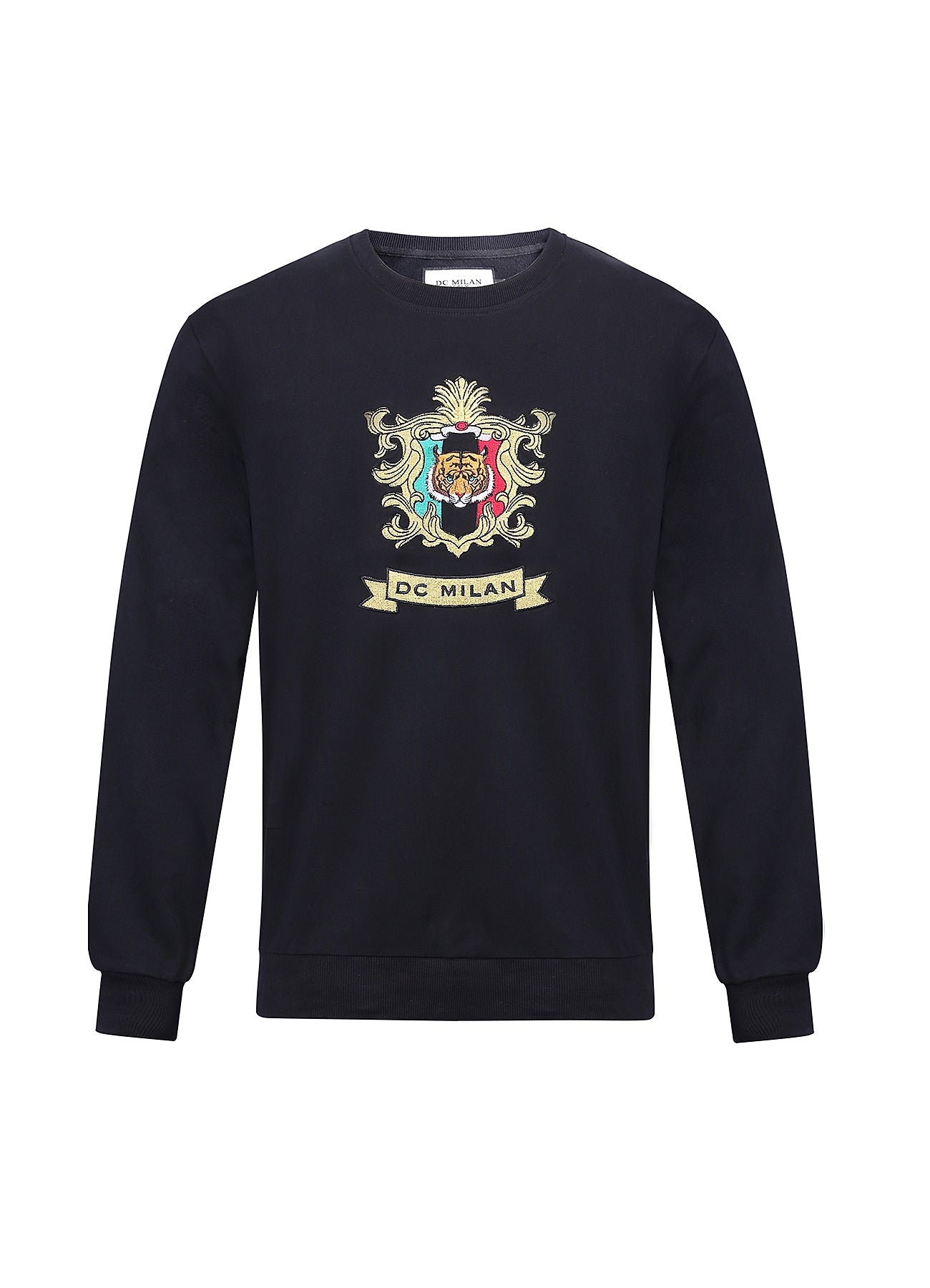 Embroidery Black Cotton Sweatshirt With Big Logo