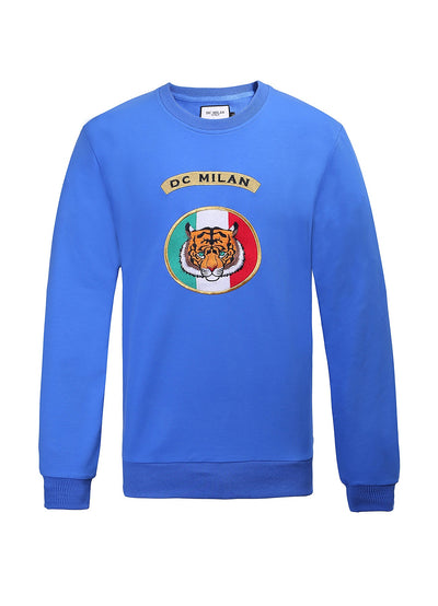 Embroidery Blue Cotton Sweatshirt With Big Logo