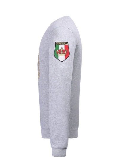 Embroidery Light Grey Cotton Sweatshirt With Big Logo