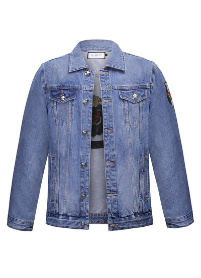 Embroidered Medium Blue Classic Denim Jacket