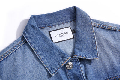 Embroidered Medium Blue Classic Denim Jacket