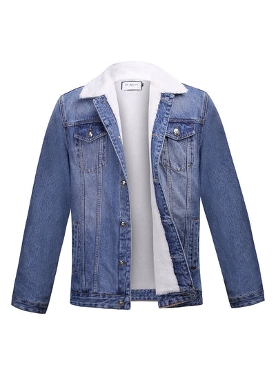 Embroidered Light Blue Denim Jacket With Faux Fur