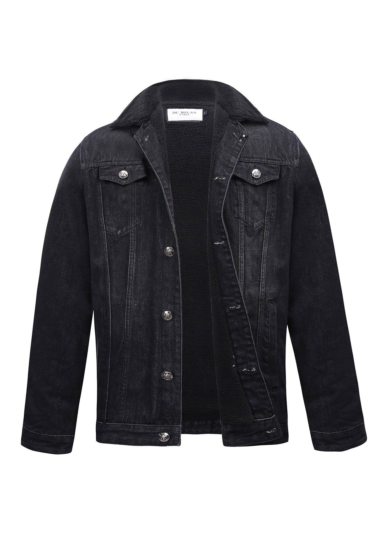 Embroidered Black Denim Jacket With Faux Fur