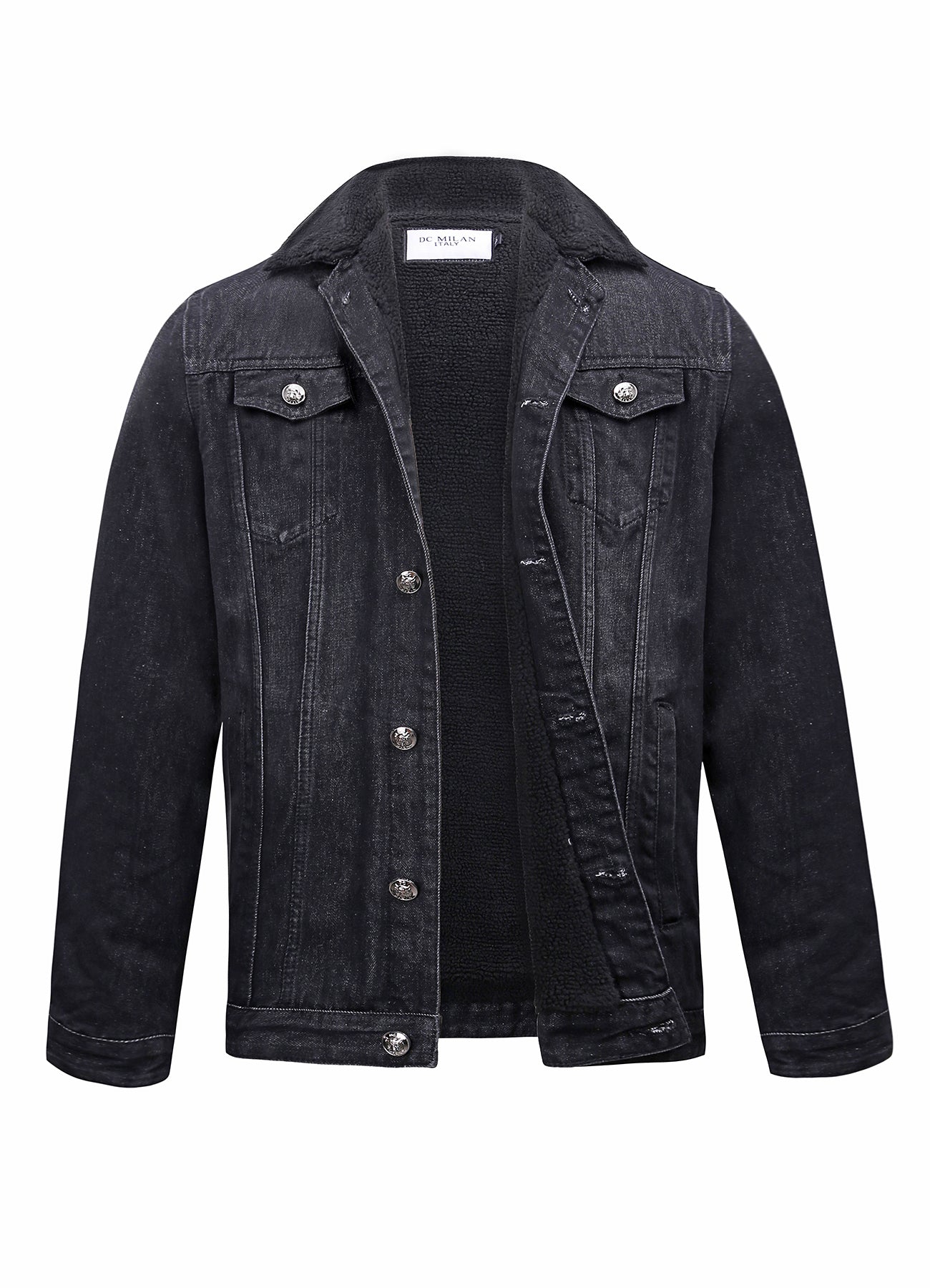 Embroidered Black Denim Jacket With Faux Fur