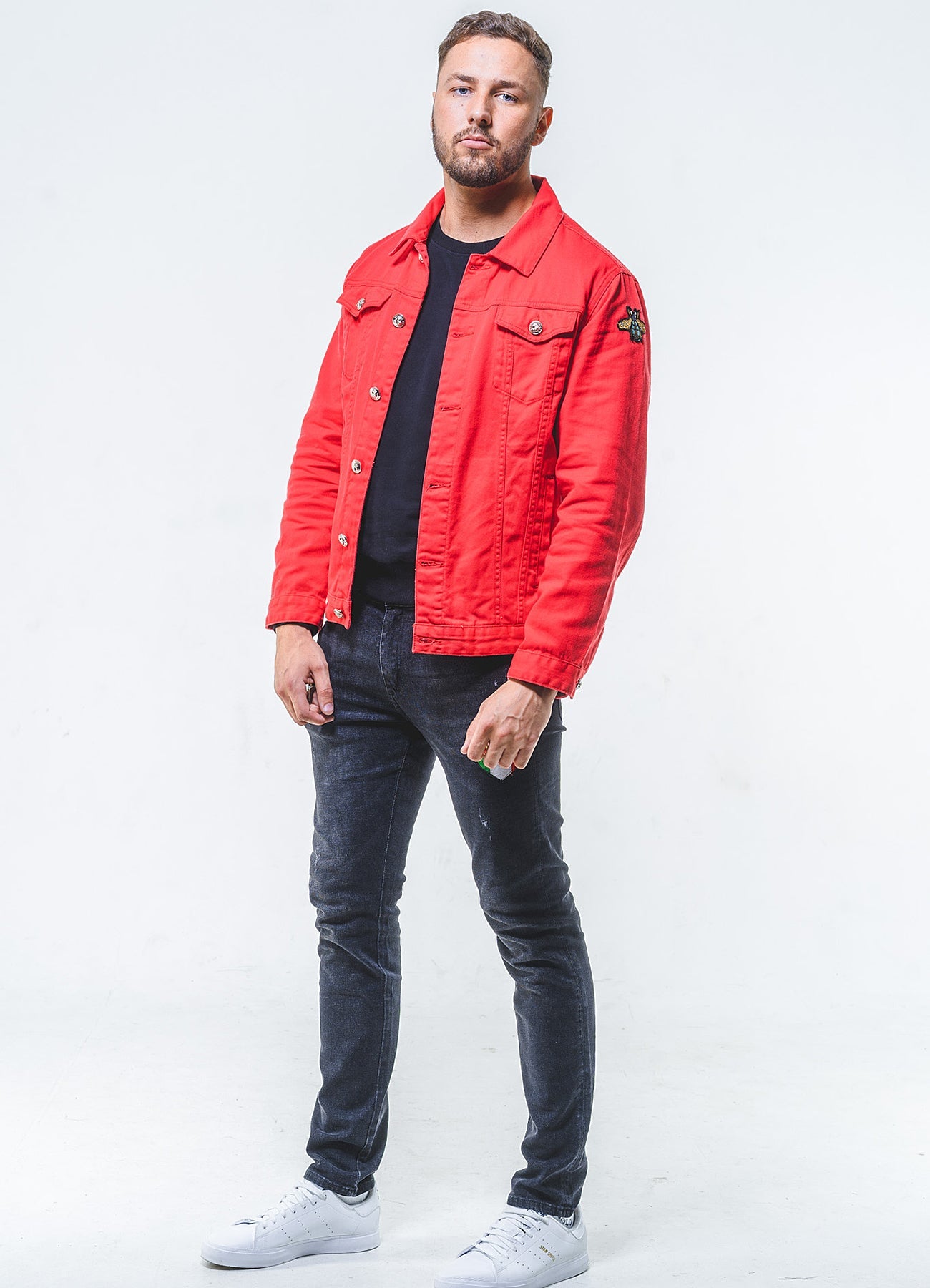 Embroidered Red Denim Jacket Classic