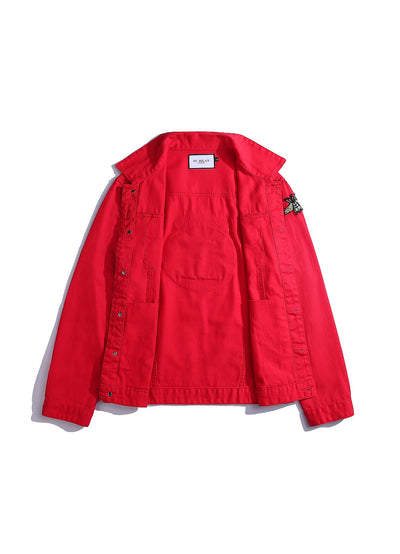 Embroidered Red Denim Jacket Classic