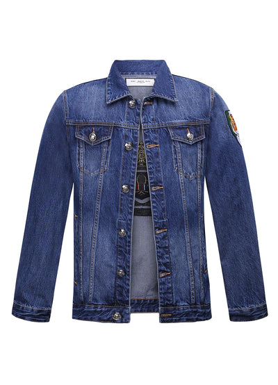 Embroidered Medium Blue Classic Denim Jacket