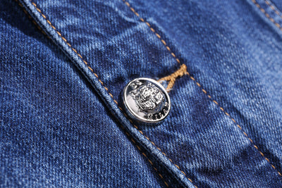 Embroidered Medium Blue Classic Denim Jacket