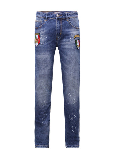 Medium Blue Slim-Fit Jeans With 2 Logos