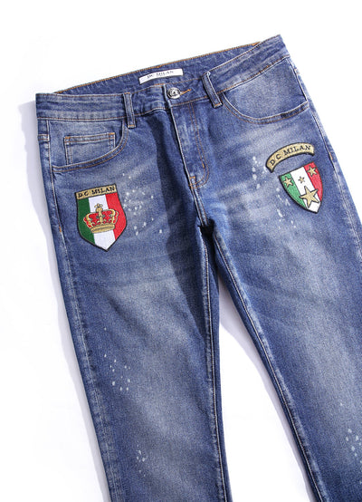 Medium Blue Slim-Fit Jeans With 2 Logos