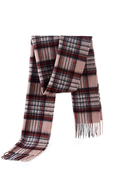 100% Pure Cashmere Scarf Stewart Camel Tartan - Small Size