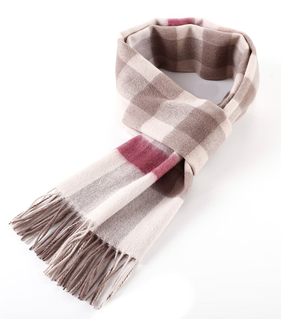 100% Pure Cashmere Pink Check Scarf - Small Size