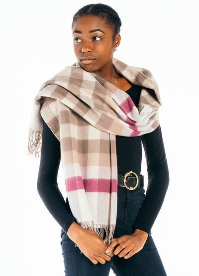 100% Pure Cashmere Pink Check Scarf - Small Size