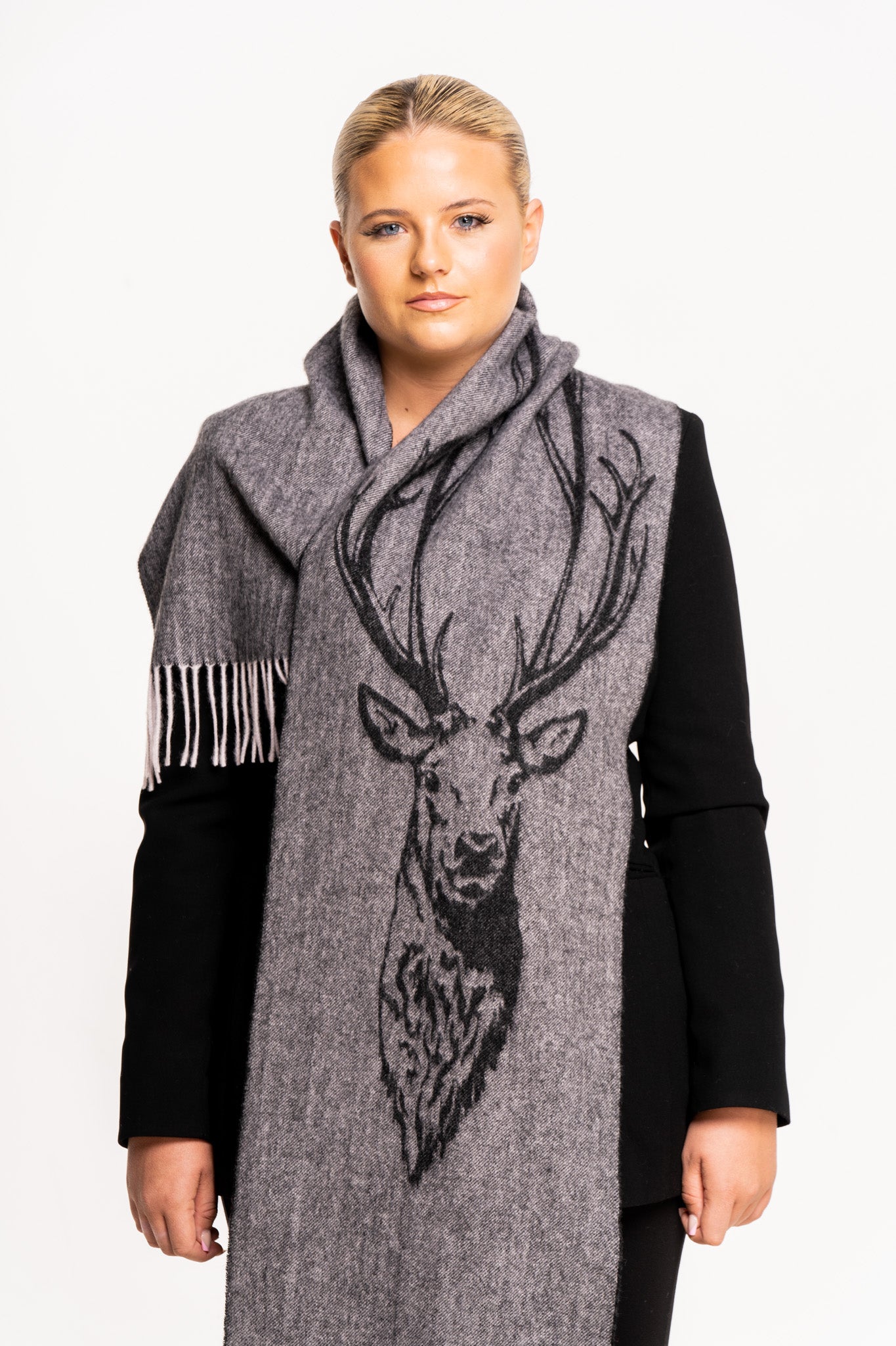 Stag Grey Scarf 100% Pure Lambswool