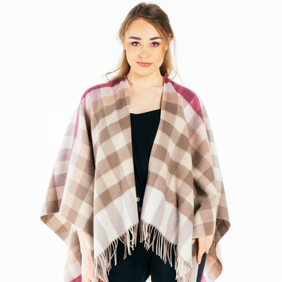 Pink Check Cape 100% Pure Lambswool