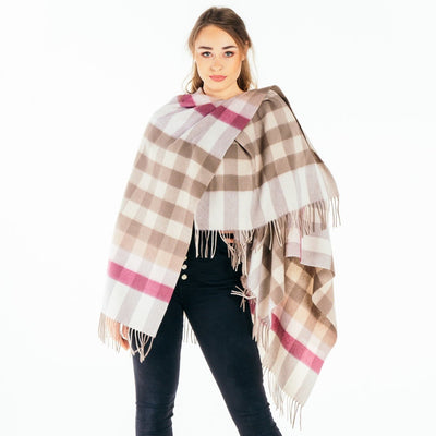 Pink Check Stole 100% Pure Lambswool