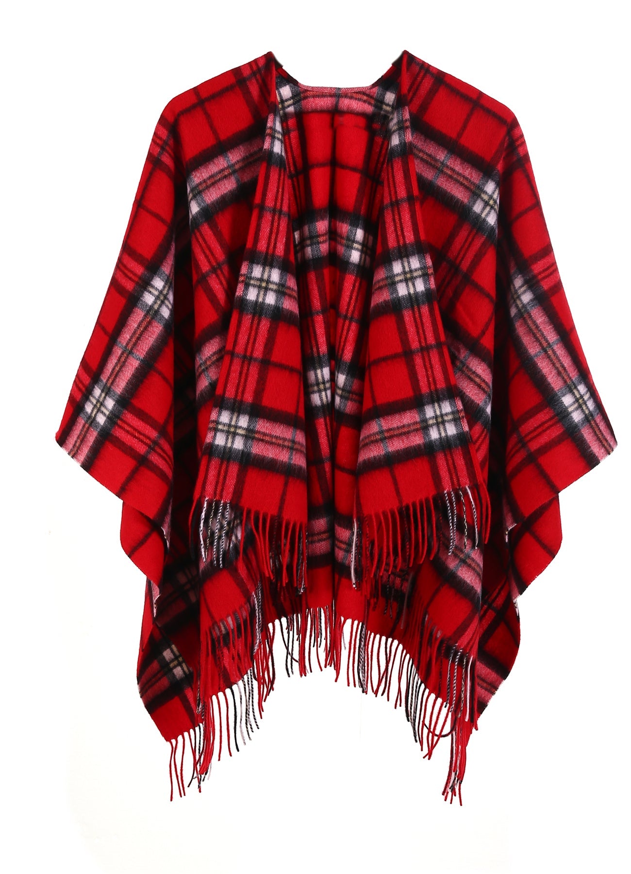 Cape Thomson Red Tartan Poncho 100% Pure Lambswool