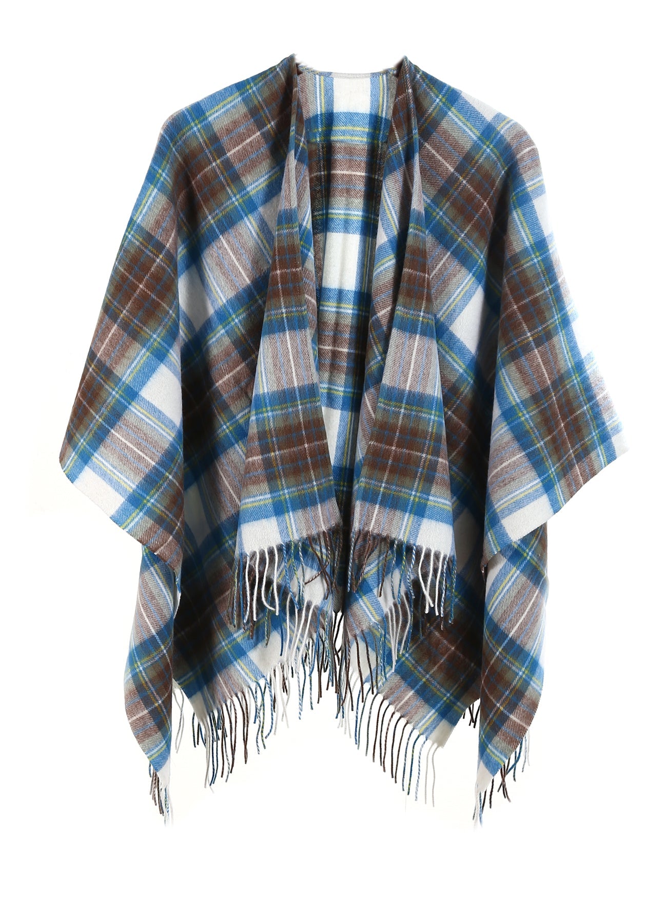 Cape Stewart Muted Blue Tartan Poncho 100% Pure Lambswool